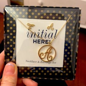 C Wonder ‘A’ initial earrings necklace 12k gold